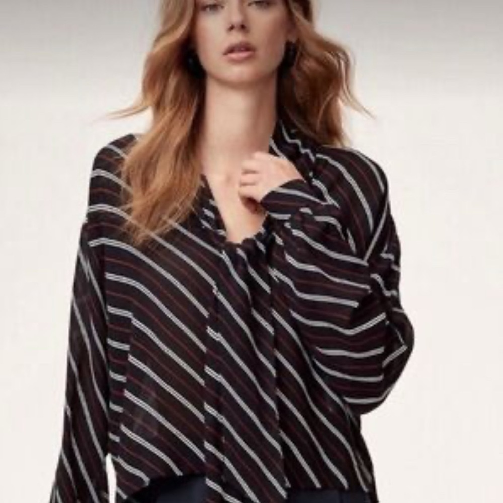 Wilfred Black, White & wine Striped Blouse